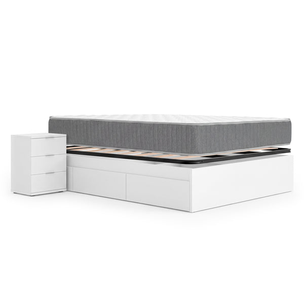 Pack económico de casal Cama compacta, 2 Mesas de cabeceira, Colchão viscoelástico e de molas Aurea e Estrado de ripas 150 x 190 cm