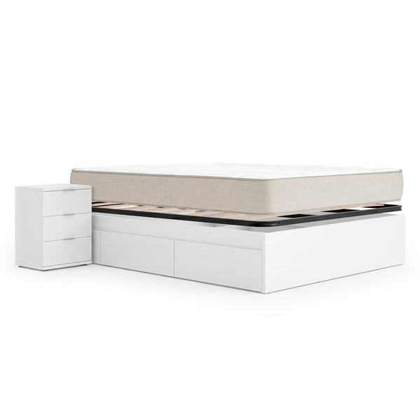Pack económico casamento Cama compacta, 2 Mesas de cabeceira, Colchão viscoelástico Nova Plus e Estrado 150 x 190 cm