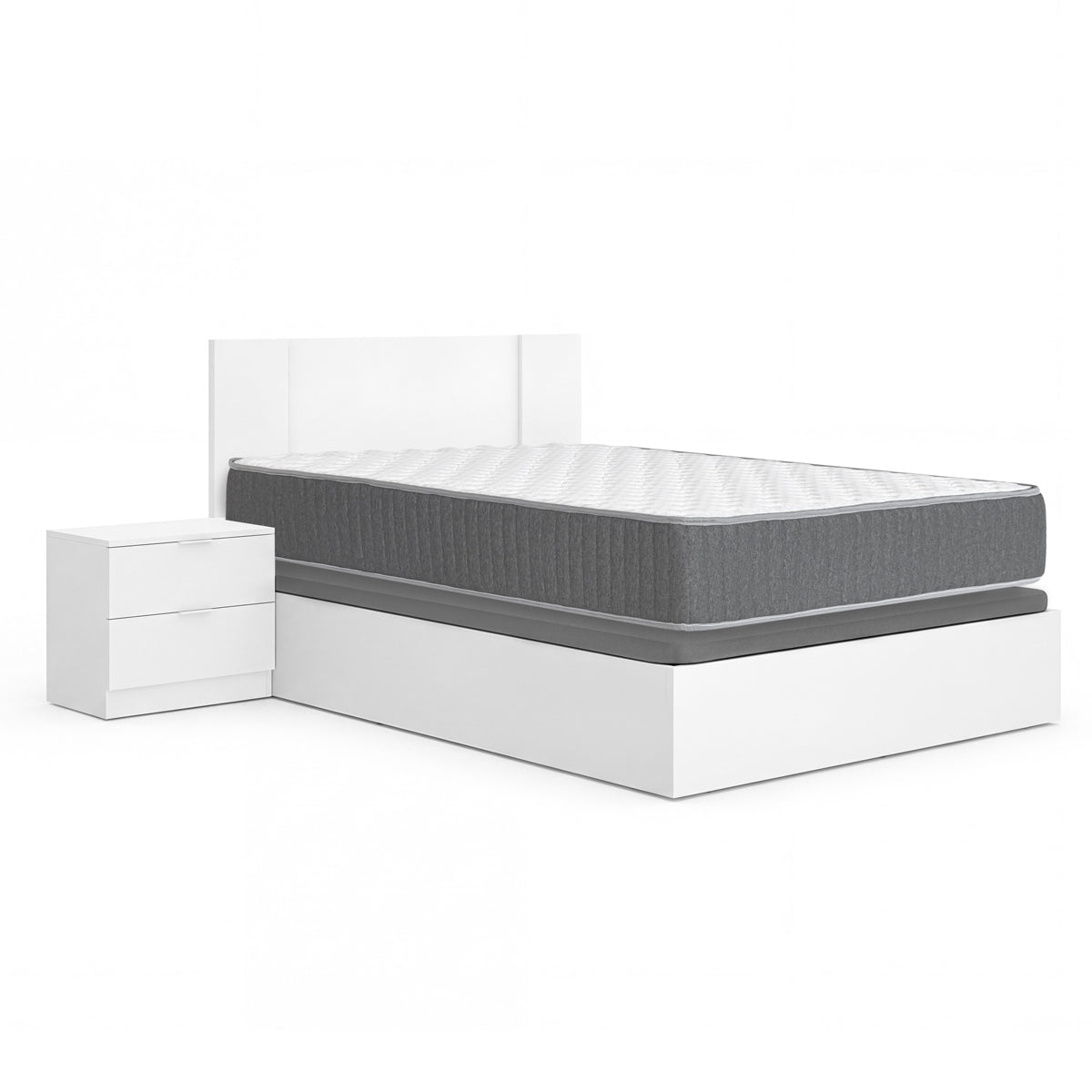 Pack poupança casamento Sommier, Cabeceira com 2 Mesas de Cabeceira Flow e Colchão viscoelástico e molas Aurea 135 x 190 cm