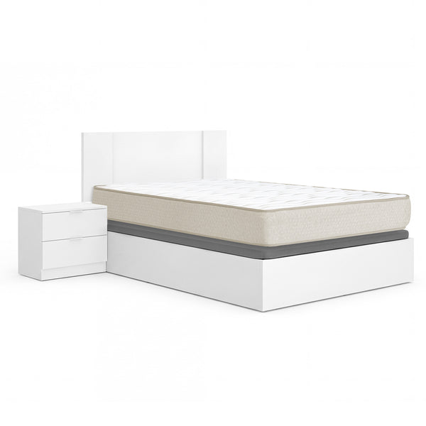 Pack poupança casal Canapé, Cabeceira com 2 Mesinhas Flow e Colchão viscoelástico Nova Plus 135 x 190 cm