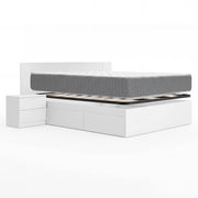 Pack poupança de casamento Cama compacta, Cabeceira e 2 Mesinhas de cabeceira Len, Colchão viscoelástico e de molas Aurea e Estrado de ripas 150 x 190 cm