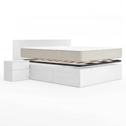 Pack poupança casamento Cama compacta, Cabeceira e 2 Mesas de cabeceira Len, Colchão viscoelástico Nova Plus e Estrado 150 x 190 cm