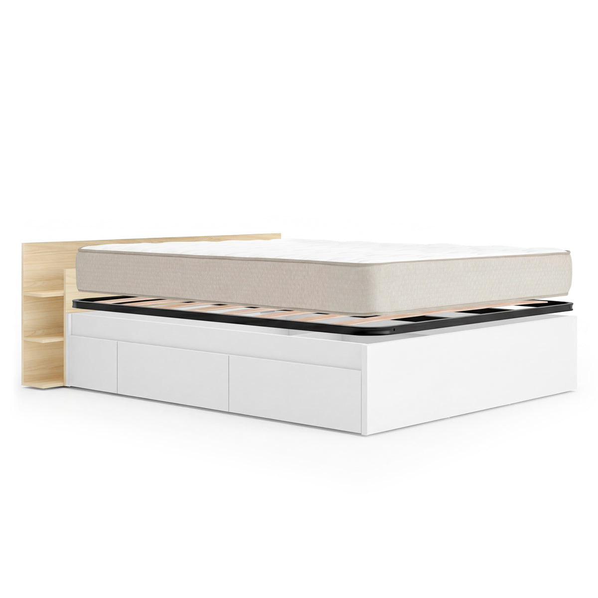 Pack Poupança Casamento Cama Compacta, Cabeceira Tori, Colchão Viscoelástico Nova Plus e Estrado de Ripas 150 x 190 cm