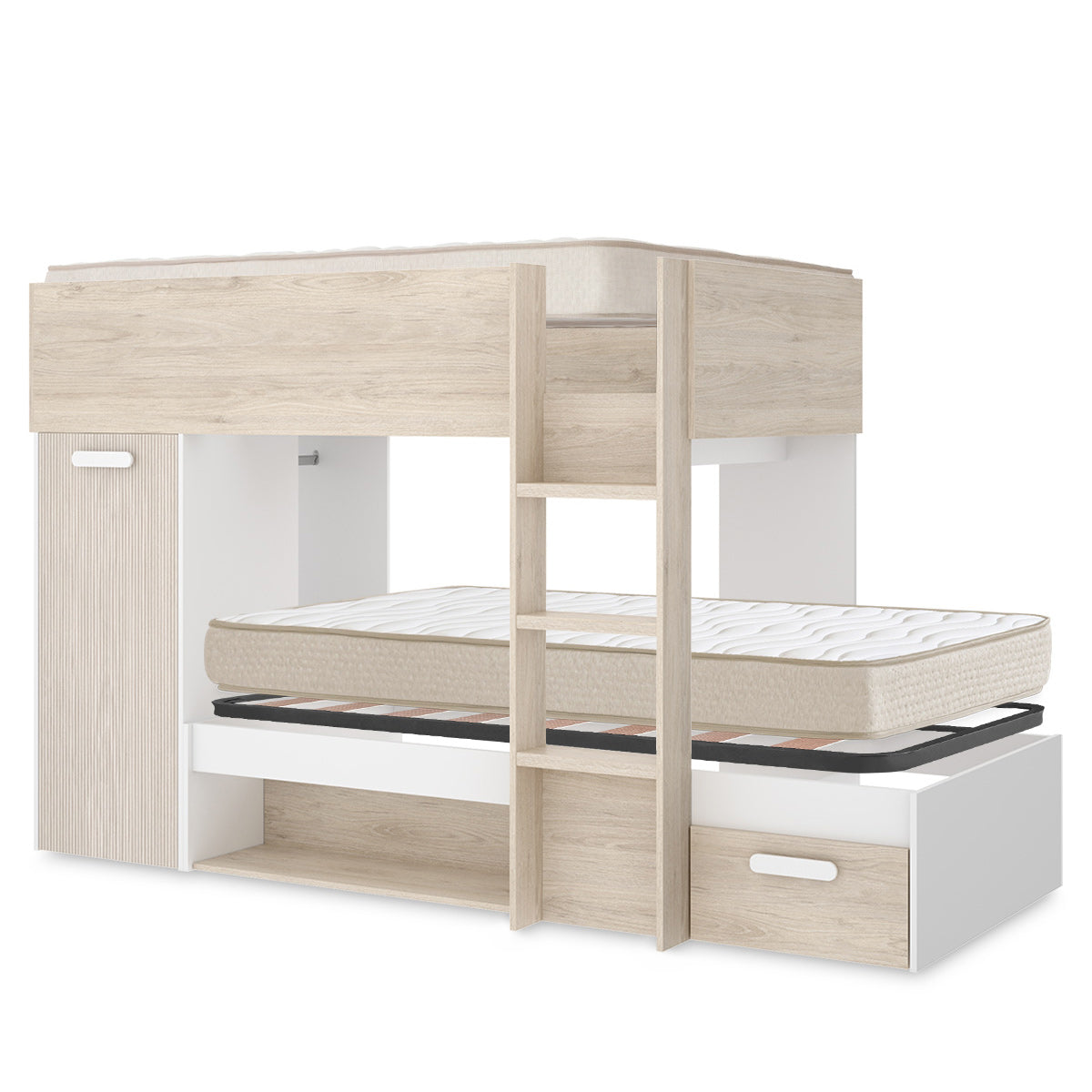 Pack Poupança Juvenil Cama Comboio Kos, 1 Estrado e 2 Colchões Viscoelásticos Nova 90 x 190 cm