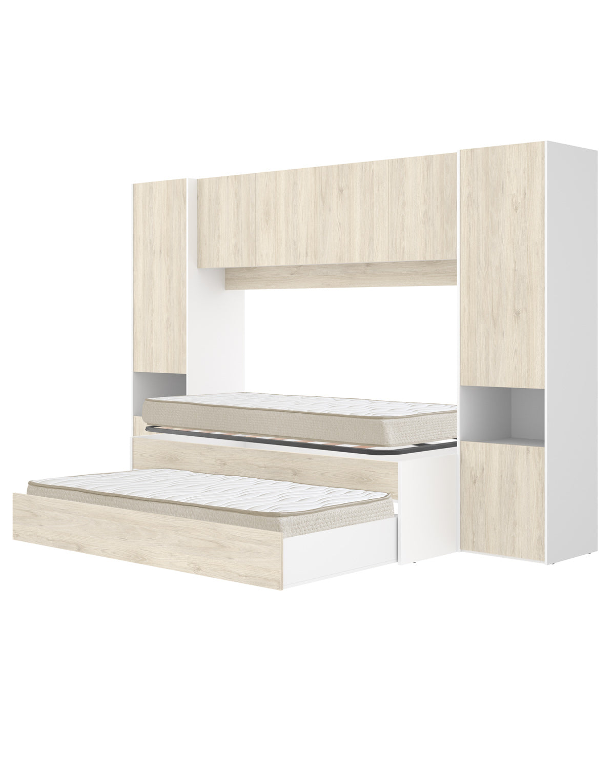 Pack de poupança juvenil Quarto tipo ponte Kwai, 1 Estrado e 2 Colchões viscoelásticos Nova 90 x 190 cm