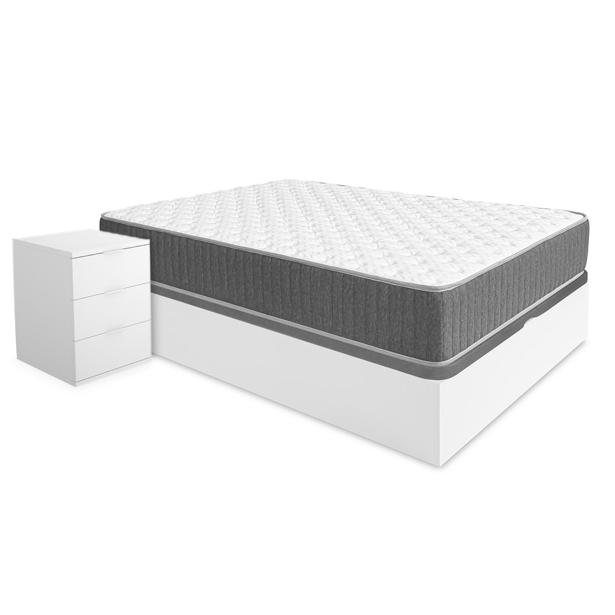 Pack poupança casal Canapé Nest, 2 Mesas de Cabeceira e Colchão viscoelástico e molas Aurea 135 x 190 cm