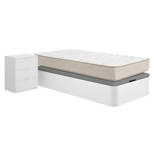 Pack poupança juvenil Canapé Round com Colchão viscoelástico Nova Plus 90 x 190 cm e Mesa de cabeceira Rio