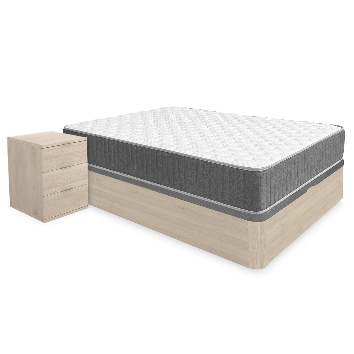 Pacote de poupança para casamento Canapé Round, 2 Mesas de cabeceira e Colchão viscoelástico e molas Aurea 150 x 190 cm
