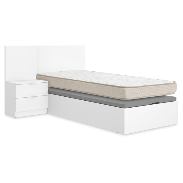 Pack juvenil económico Canapé com Cabeceira e uma Mesa de Cabeceira Flow, e Colchão viscoelástico Nova de 90 x 190 cm