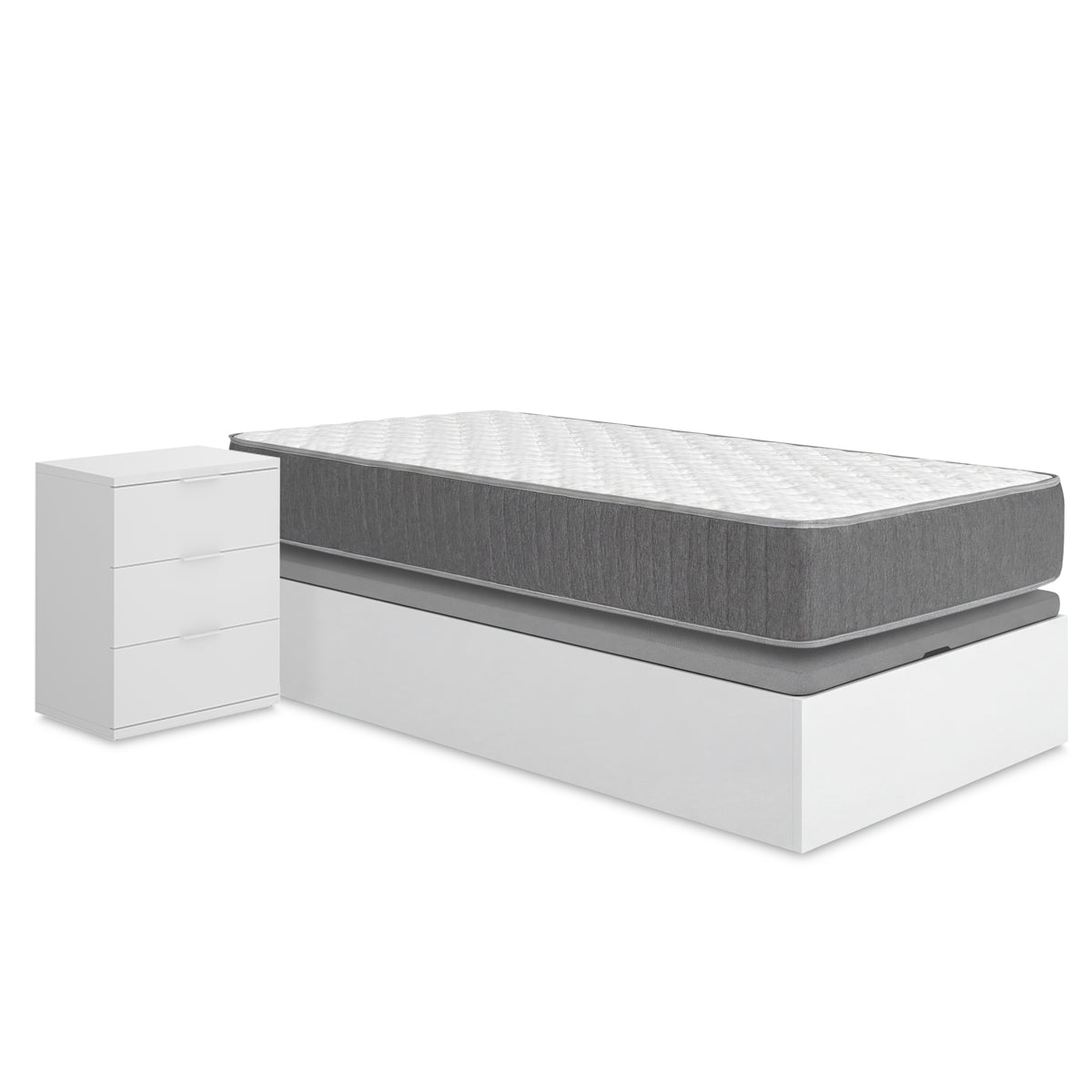 Pack de poupança juvenil Sommier Canapé Nest com Colchão Aurea 105 x 190 cm e Mesinha de cabeceira Rio