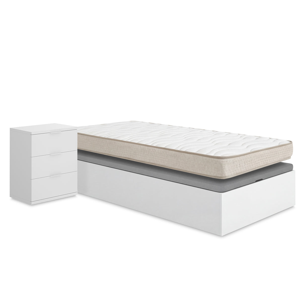 Pack poupança juvenil Estrado Elevatório Nest com Colchão viscoelástico Nova 90 x 190 cm e Mesinha de Cabeceira Rio