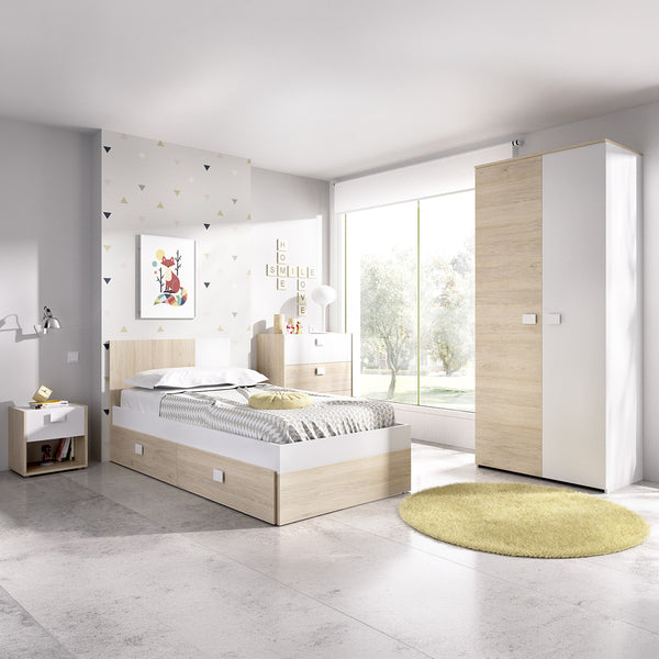 Pack poupança juvenil Quarto completo Dina com Colchão Nova 90 x 190 cm e Estrado