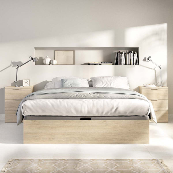 Pack poupança casal: Canapé Nest, 2 Mesas de cabeceira e Colchão viscoelástico Nova Plus 150 x 190 cm
