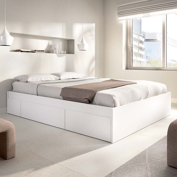 Pack poupança casamento Cama compacta Alice, Colchão viscoelástico Nova Plus e Estrado de ripas 150 x 190 cm