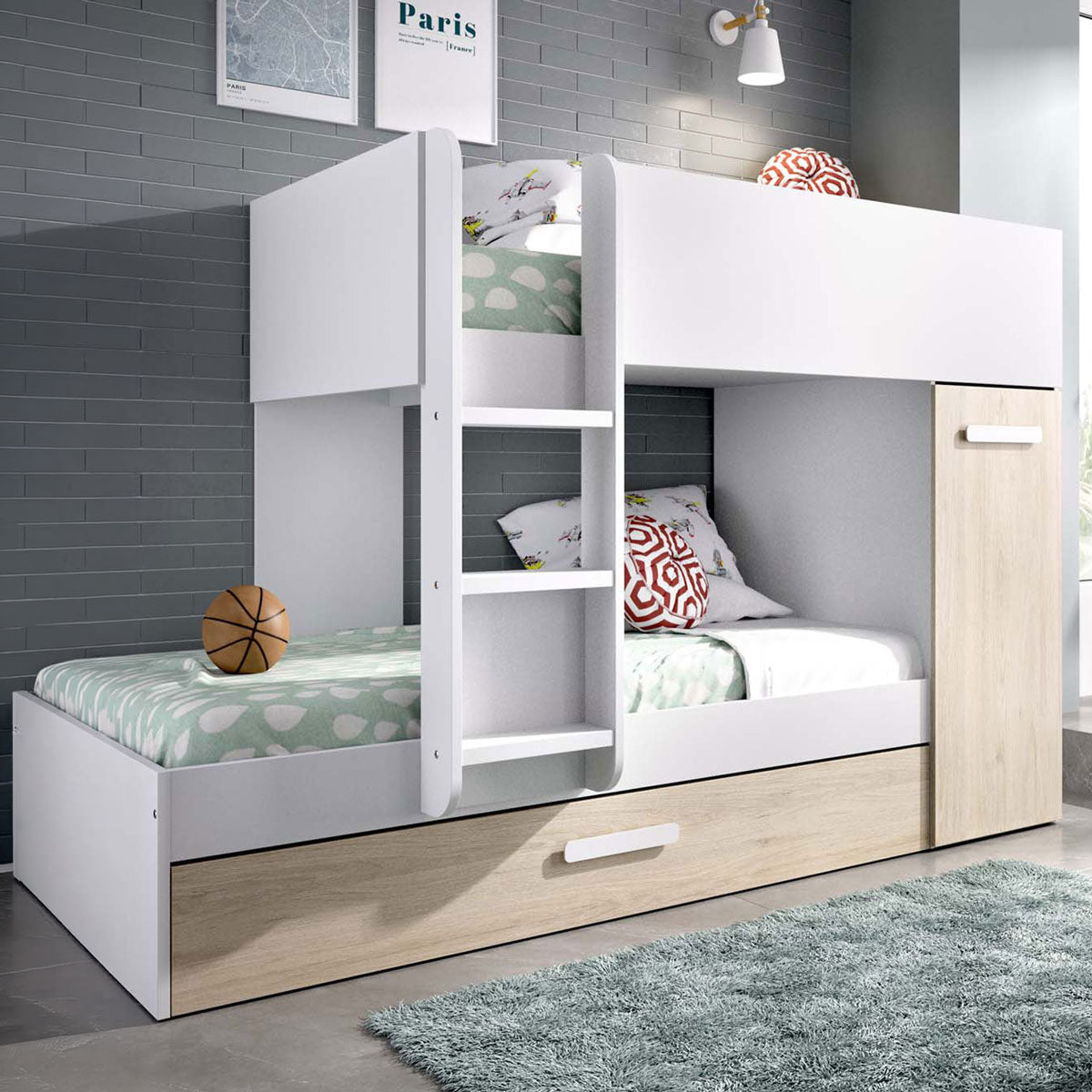 Pack poupança juvenil Beliche triplo Tom com 3 Colchões viscoelásticos Nova 90 x 190 cm
