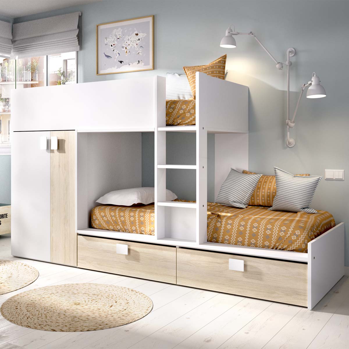 Pacote de poupança juvenil Cama beliche Matt com 2 Colchões viscoelásticos Nova 90 x 190 cm