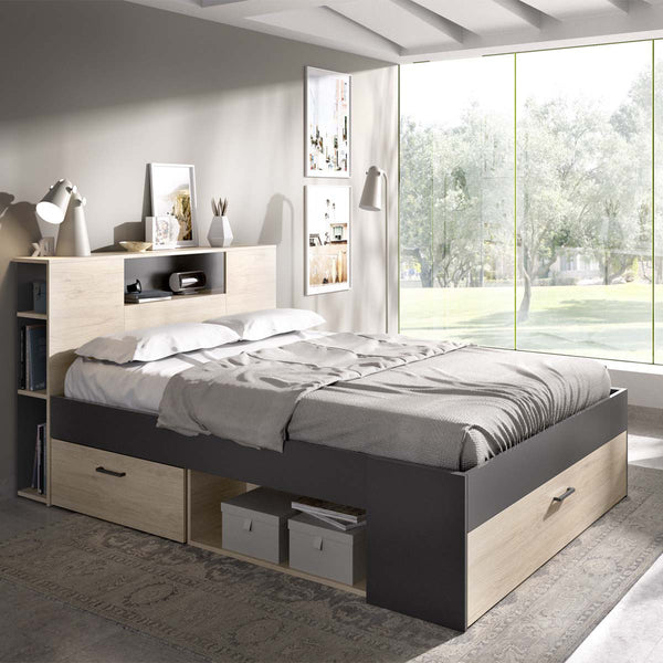 Pack poupança casamento Cama Lanka com cabeceira, Colchão Aurea e Estrado 135 x 190 cm