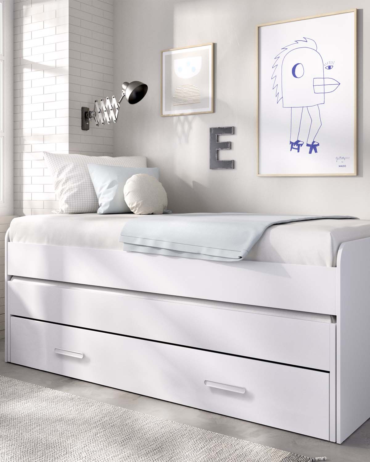Pack poupança juvenil Cama auxiliar Pema, 2 Estrados e 2 Colchões viscoelásticos Nova 90 x 190