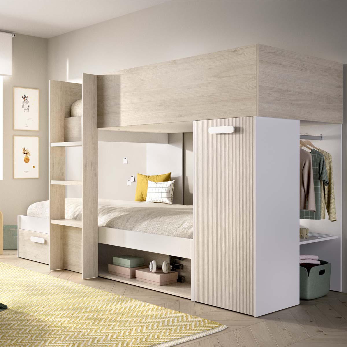 Pack Poupança Juvenil Cama Comboio Kos, 1 Estrado e 2 Colchões Viscoelásticos Nova 90 x 190 cm
