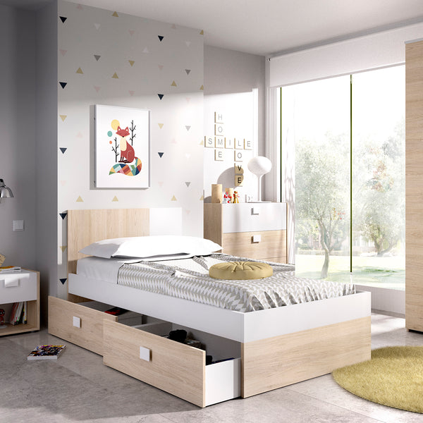 Pack poupança juvenil Quarto completo Dina com Colchão Nova 90 x 190 cm e Estrado