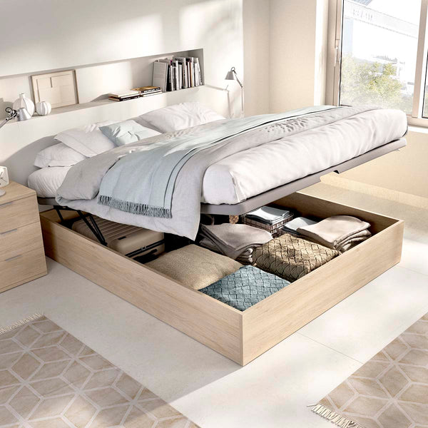 Pack de poupança para casal: Base de cama rebatível Nest, 2 Mesas de cabeceira e Colchão viscoelástico e molas Aurea 150 x 190 cm