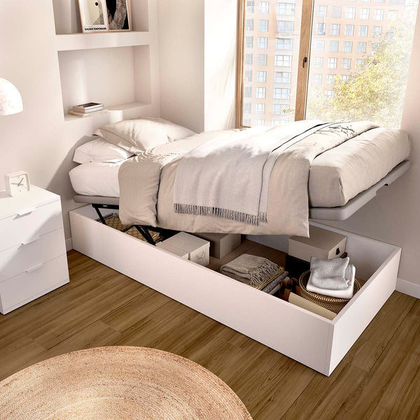 Pacote poupança juvenil Canapé Nest com Colchão Aurea 90 x 190 cm e Mesa de cabeceira Rio