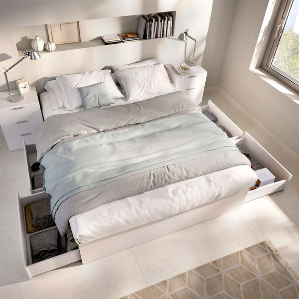 Pack económico casamento Cama compacta, 2 Mesas de cabeceira, Colchão viscoelástico Nova Plus e Estrado 150 x 190 cm