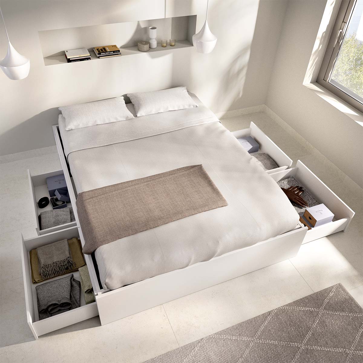Pack Poupança Casal Cama Compacta Alice, Colchão Viscoelástico e Molas Aurea e Estrado de Molas 150 x 190 cm