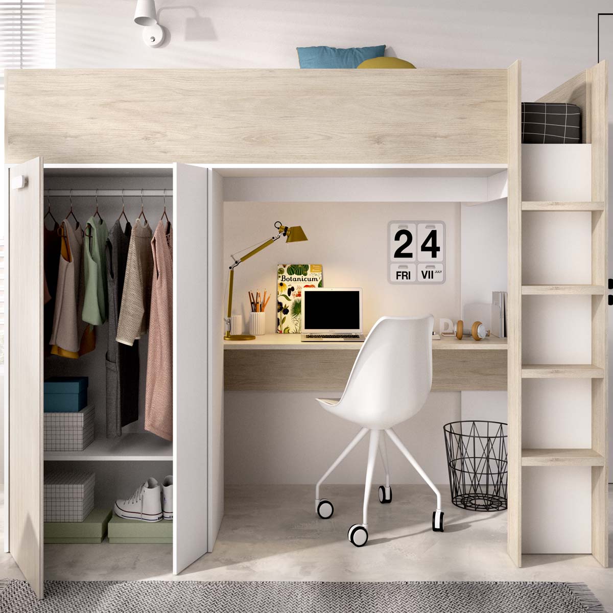 Pack Poupança Juvenil Cama Alta Spylo com Colchão Viscoelástico Nova 90 x 190 cm