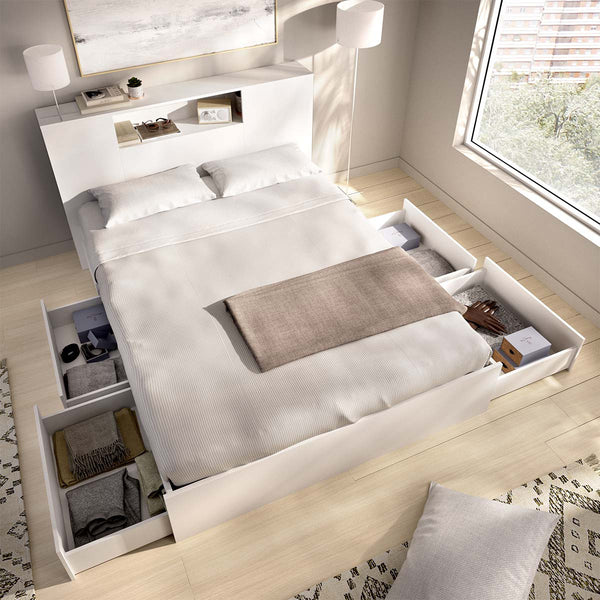 Pacote poupança Casal Cama compacta, Cabeceira Ten, Colchão viscoelástico Nova Plus e Estrado de molas 150 x 190 cm