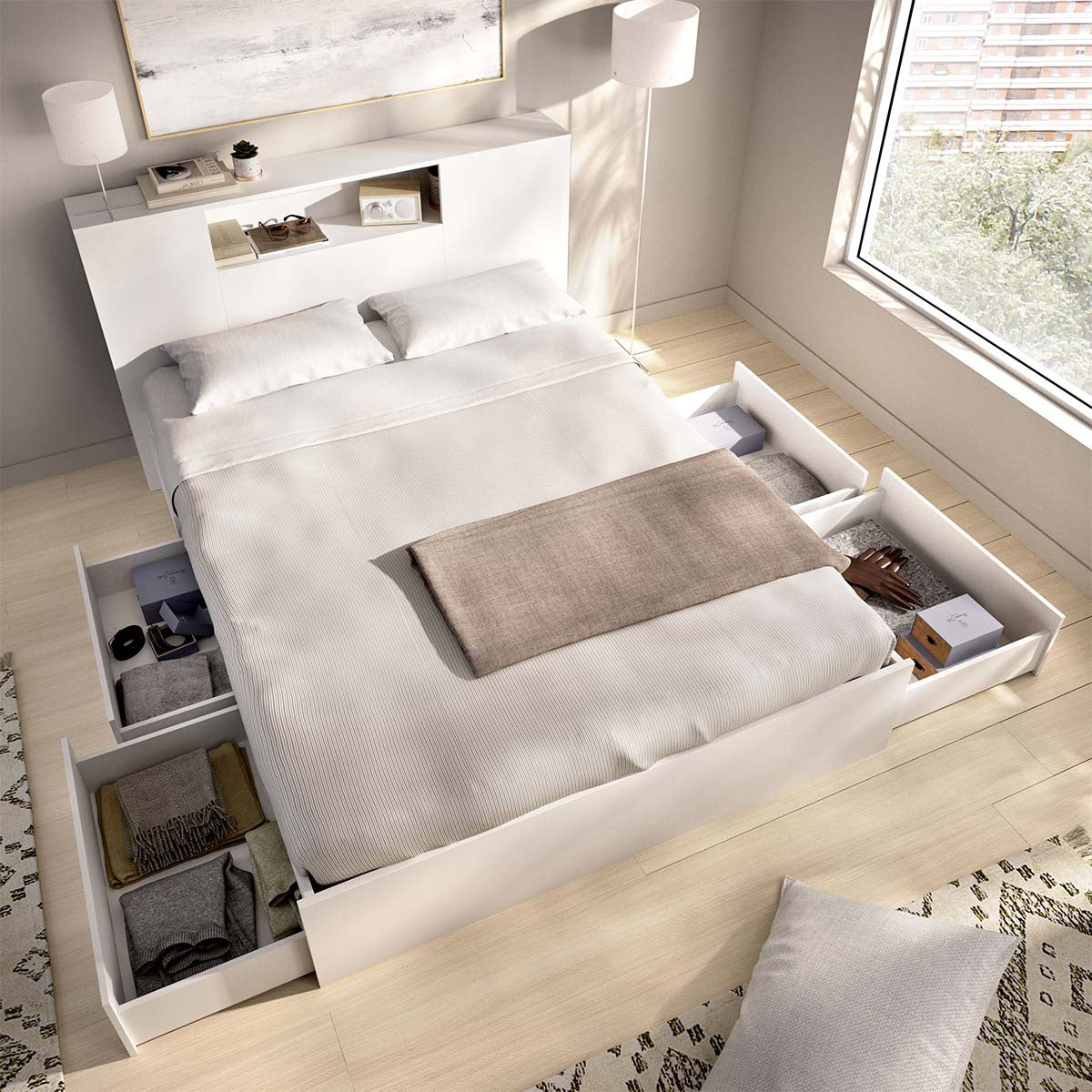Pack poupança Casamento Cama compacta, Cabeceira Ten, Colchão viscoelástico e molas Aurea e Estrado de ripas 150 x 190 cm