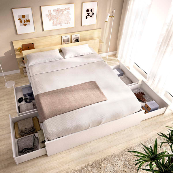 Pacote de poupança para casamento Cama compacta, Cabeceira Tori, Colchão viscoelástico e de molas Aurea e Estrado 150 x 190 cm