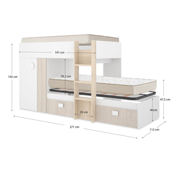 Pack económico juvenil Cama Combo Groe, 1 Estrado e 2 Colchões viscoelásticos Nova 90 x 190 cm