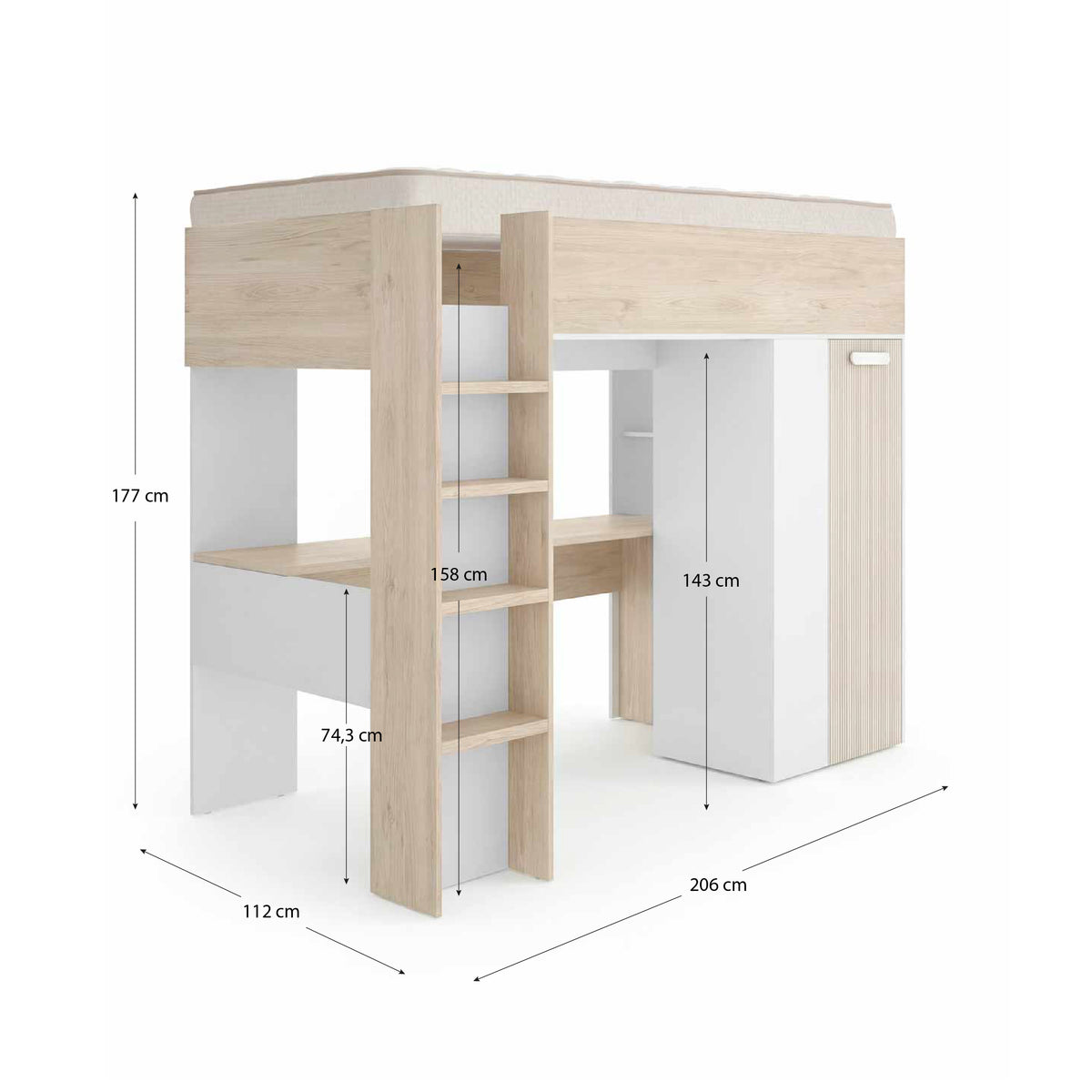 Pack Poupança Juvenil Cama Alta Spylo com Colchão Viscoelástico Nova 90 x 190 cm