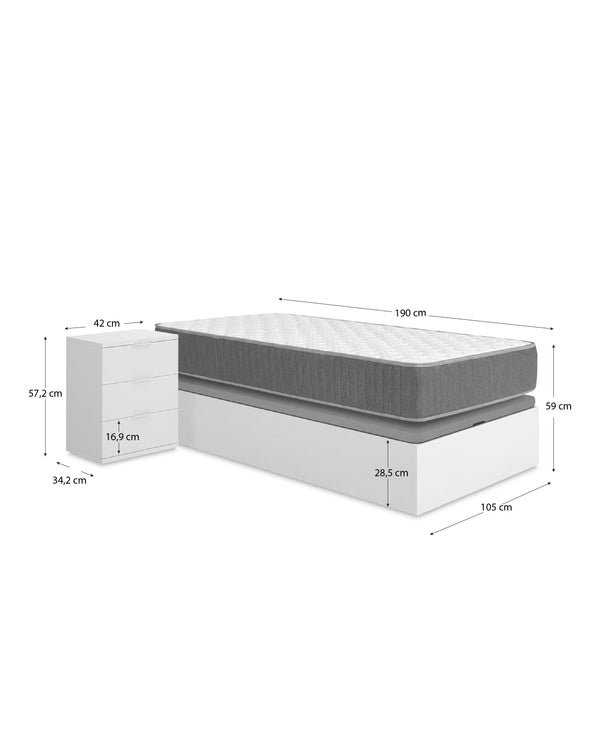 Pack de poupança juvenil Sommier Canapé Nest com Colchão Aurea 105 x 190 cm e Mesinha de cabeceira Rio