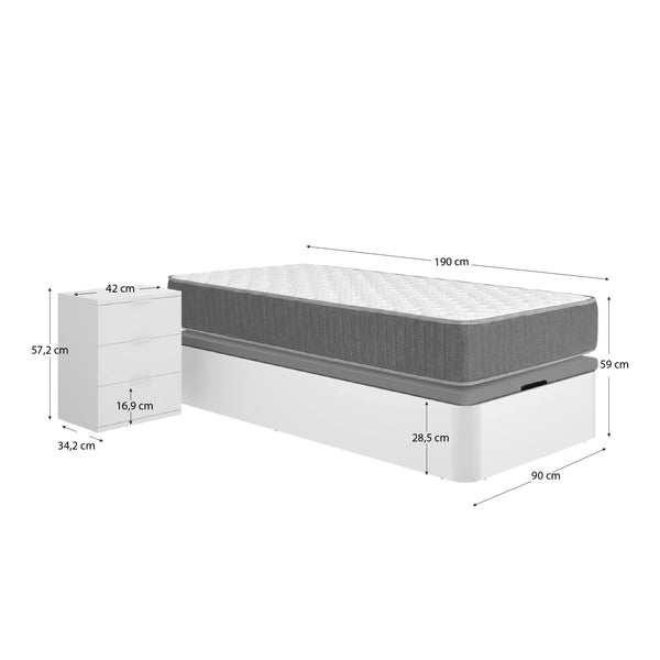 Pack poupança juvenil Canapé Round com Colchão Aurea 90 x 190 cm e Mesa de cabeceira Rio