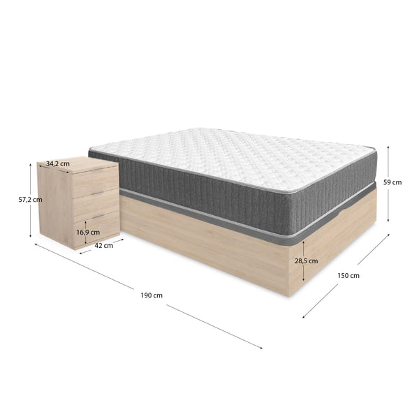 Pack de poupança para casal: Base de cama rebatível Nest, 2 Mesas de cabeceira e Colchão viscoelástico e molas Aurea 150 x 190 cm