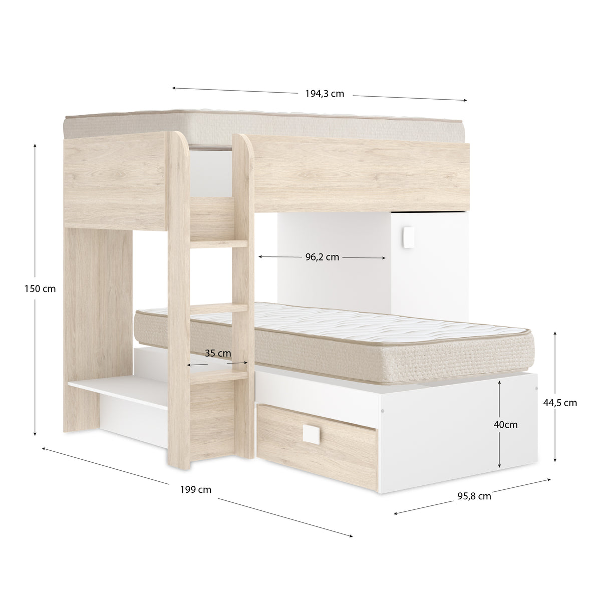 Pack poupança juvenil Beliche Tren Move com 2 Colchões viscoelásticos Nova 90 x 190 cm