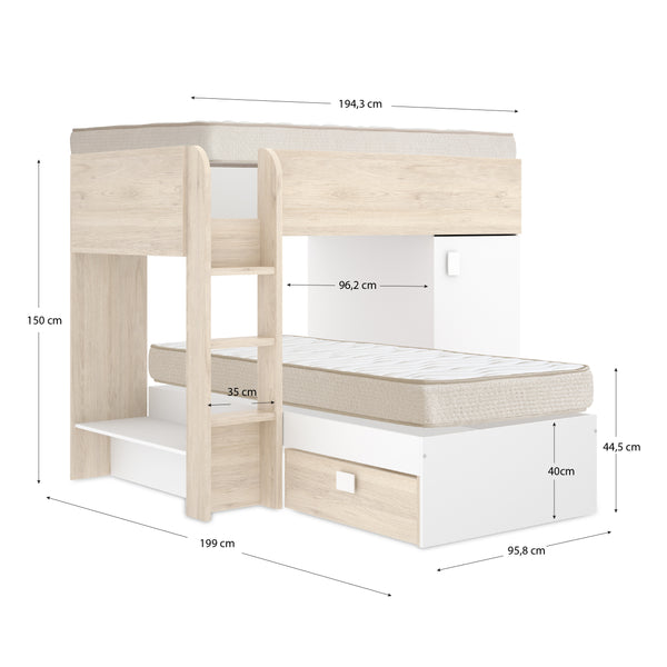 Pack poupança juvenil Beliche Tren Move com 2 Colchões viscoelásticos Nova 90 x 190 cm