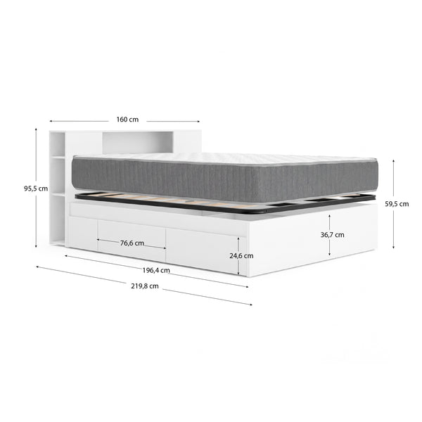 Pack poupança Casamento Cama compacta, Cabeceira Ten, Colchão viscoelástico e molas Aurea e Estrado de ripas 150 x 190 cm