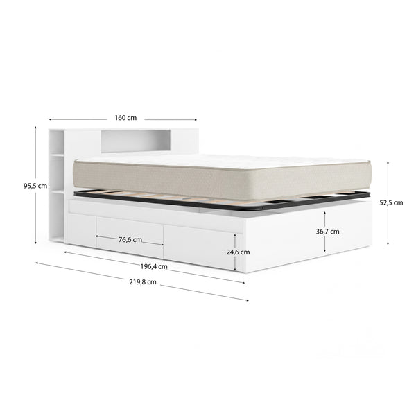 Pacote poupança Casal Cama compacta, Cabeceira Ten, Colchão viscoelástico Nova Plus e Estrado de molas 150 x 190 cm