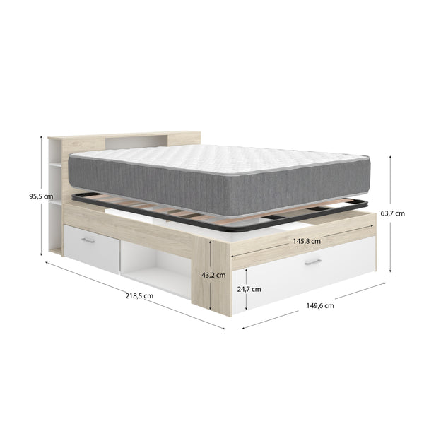 Pack poupança casamento Cama Lanka com cabeceira, Colchão Aurea e Estrado 135 x 190 cm