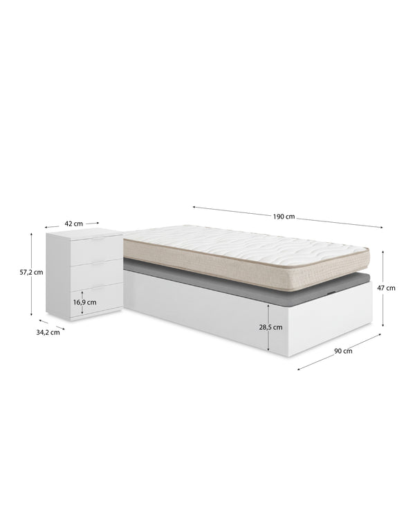 Pack poupança juvenil Estrado Elevatório Nest com Colchão viscoelástico Nova 90 x 190 cm e Mesinha de Cabeceira Rio