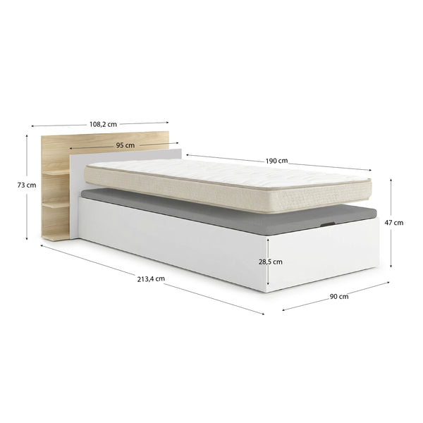 Pack poupança juvenil Estrado Elevatório com Cabeceira Tori e Colchão viscoelástico Nova 90 x 190 cm