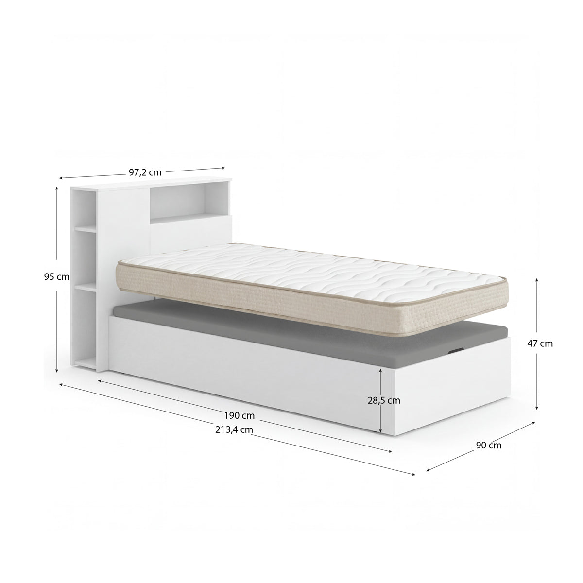 Pack poupança juvenil Canapé com Cabeceira Ten e Colchão Viscoelástico Nova 90 x 190 cm