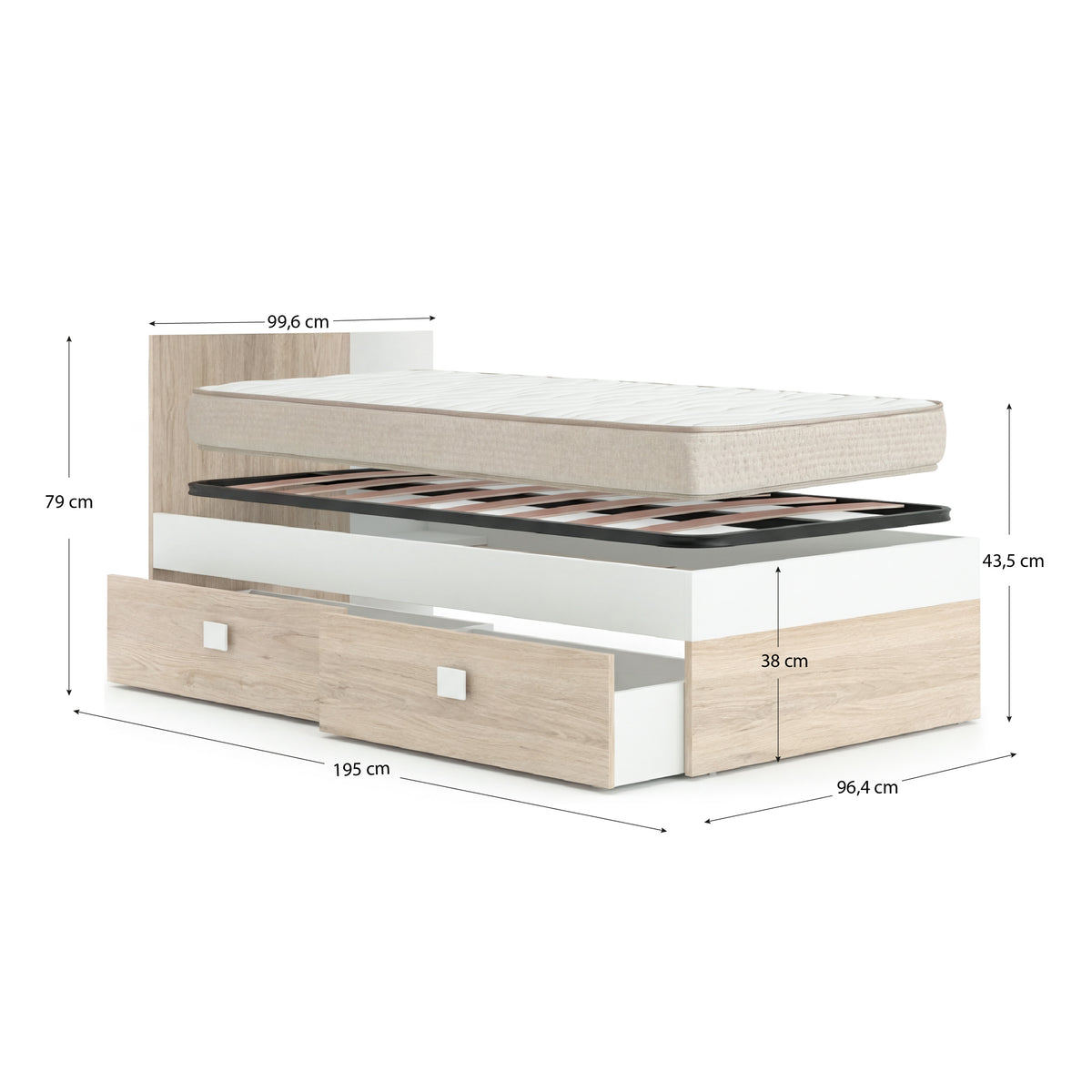 Pack poupança juvenil Quarto completo Dina com Colchão Nova 90 x 190 cm e Estrado