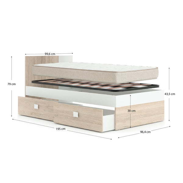 Pack poupança juvenil Quarto completo Dina com Colchão Nova 90 x 190 cm e Estrado