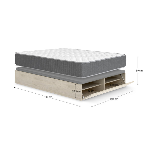 Pack poupança casal Canapé com sapateira Lan e Colchão viscoelástico e molas Áurea 150 x 190 cm
