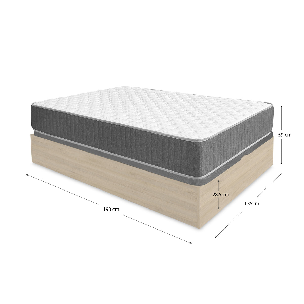 Pack poupança casamento Sommier elevatório Nest com Colchão viscoelástico e molas Aurea 135 x 190 cm