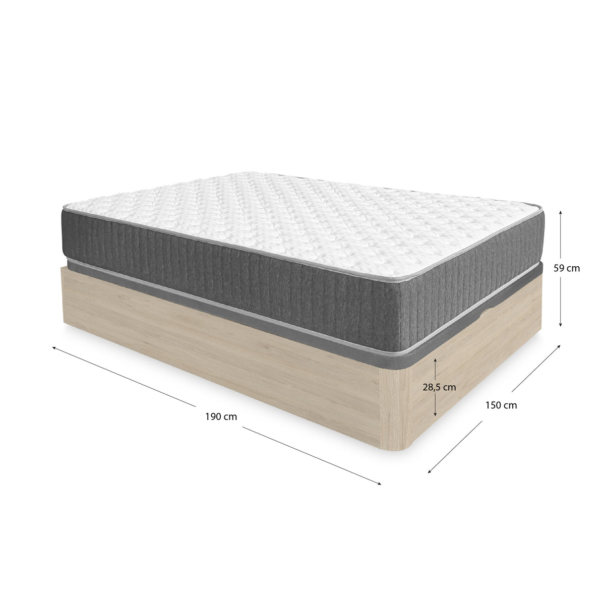 Pack económico para casal Sommier rebatível Round com Colchão viscoelástico e molas Aurea 150 x 190 cm